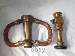 Antique 1930s American LaFrance Akron Brass Fire Fighter Hose Nozzle W Handles