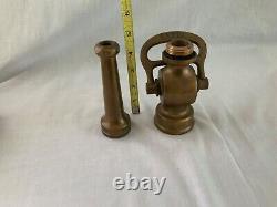 Antique 2 Piece Brass ALLLEN Fire Truck Hose Nozzle 9.5 Inches Tall