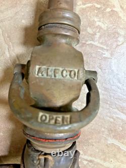 Antique ALFC Brass Fire Hose Nozzle withLeather Wrapped Handles 23 Long