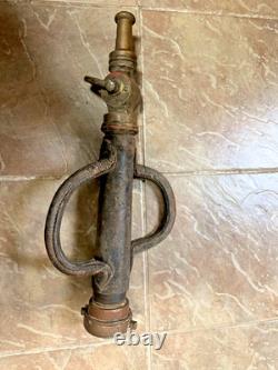 Antique ALFC Brass Fire Hose Nozzle withLeather Wrapped Handles 23 Long