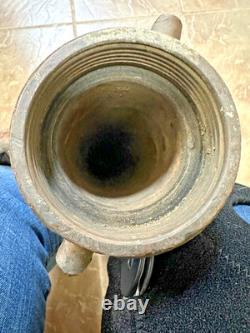 Antique ALFC Brass Fire Hose Nozzle withLeather Wrapped Handles 23 Long