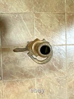 Antique ALFC Brass Fire Hose Nozzle withLeather Wrapped Handles 23 Long
