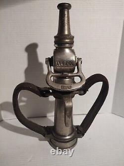 Antique American LaFrance 16 Solid Brass Fire Hose Nozzle Pat. 1917 Leather Grip