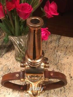 Antique American LaFrance 2 1/2 in. Brass fire nozzle / leather hds. 1919 Mfg
