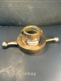 Antique BRASS 6 In. BI LATERIAL FIRE HOSE CO. CHICAGO ILL. Intake Cap With 21/2 In