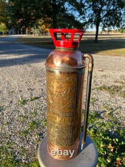 Antique Brass Elkhart Soda Acid Fire Extinguisher Large Elk Logo
