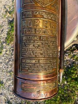 Antique Brass Elkhart Soda Acid Fire Extinguisher Large Elk Logo