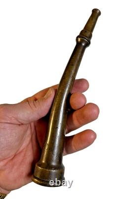 Antique Brass Fire Hose Nozzle Boston Woven Hose & Rubber Co Curved Fireman
