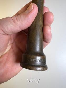 Antique Brass Fire Hose Nozzle Boston Woven Hose & Rubber Co Curved Fireman