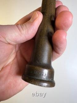 Antique Brass Fire Hose Nozzle Boston Woven Hose & Rubber Co Curved Fireman