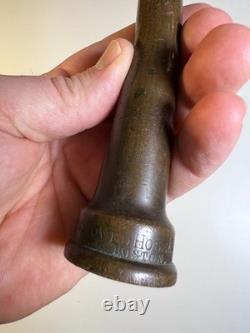 Antique Brass Fire Hose Nozzle Boston Woven Hose & Rubber Co Curved Fireman