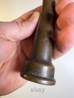 Antique Brass Fire Hose Nozzle Boston Woven Hose & Rubber Co Curved Fireman