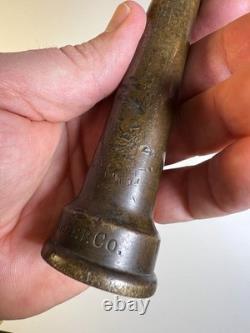 Antique Brass Fire Hose Nozzle Boston Woven Hose & Rubber Co Curved Fireman