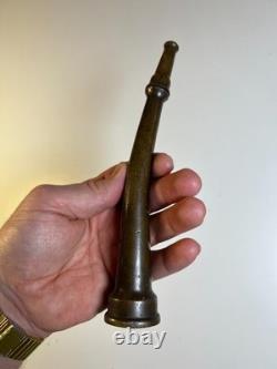 Antique Brass Fire Hose Nozzle Boston Woven Hose & Rubber Co Curved Fireman