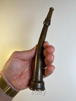 Antique Brass Fire Hose Nozzle Boston Woven Hose & Rubber Co Curved Fireman