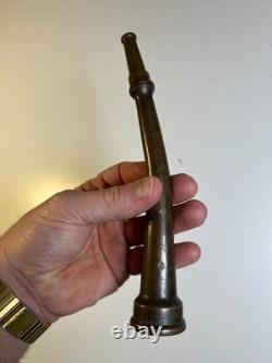 Antique Brass Fire Hose Nozzle Boston Woven Hose & Rubber Co Curved Fireman