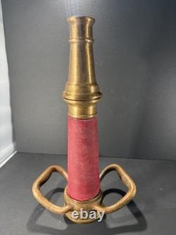Antique Brass Fire Hose Nozzle with Red Grip & Handles, Threaded Coupling