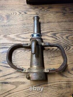 Antique Brass with Leather Handle Fire Hose Nozzle 1930s See All Details