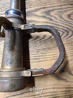 Antique Brass with Leather Handle Fire Hose Nozzle 1930s See All Details