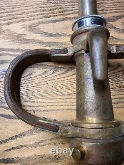 Antique Brass with Leather Handle Fire Hose Nozzle 1930s See All Details