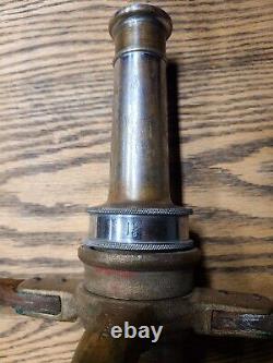 Antique Brass with Leather Handle Fire Hose Nozzle 1930s See All Details