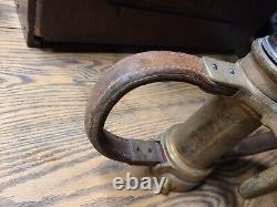 Antique Brass with Leather Handle Fire Hose Nozzle 1930s See All Details