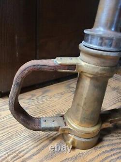 Antique Brass with Leather Handle Fire Hose Nozzle 1930s See All Details