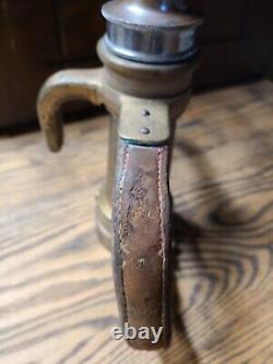 Antique Brass with Leather Handle Fire Hose Nozzle 1930s See All Details