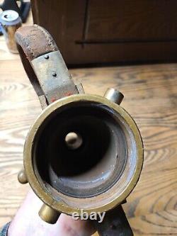 Antique Brass with Leather Handle Fire Hose Nozzle 1930s See All Details