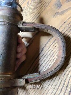 Antique Brass with Leather Handle Fire Hose Nozzle 1930s See All Details