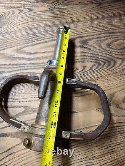 Antique Brass with Leather Handle Fire Hose Nozzle 1930s See All Details