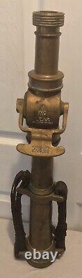 Antique C Callahan Deck Gun Fire Department Brass & Leather 25 Water Nozzle
