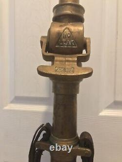 Antique C Callahan Deck Gun Fire Department Brass & Leather 25 Water Nozzle