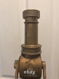 Antique C Callahan Deck Gun Fire Department Brass & Leather 25 Water Nozzle