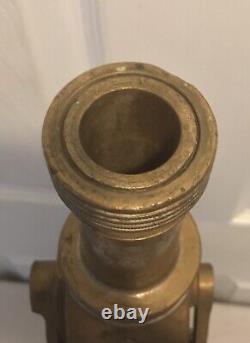 Antique C Callahan Deck Gun Fire Department Brass & Leather 25 Water Nozzle