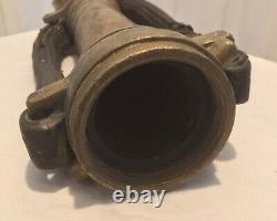 Antique C Callahan Deck Gun Fire Department Brass & Leather 25 Water Nozzle
