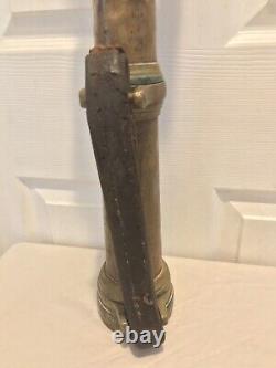 Antique C Callahan Deck Gun Fire Department Brass & Leather 25 Water Nozzle