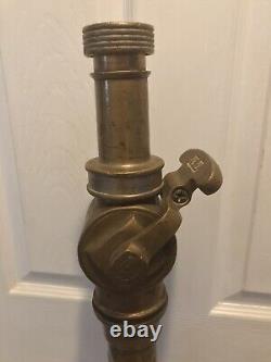 Antique C Callahan Deck Gun Fire Department Brass & Leather 25 Water Nozzle