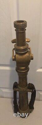 Antique C Callahan Deck Gun Fire Department Brass & Leather 25 Water Nozzle