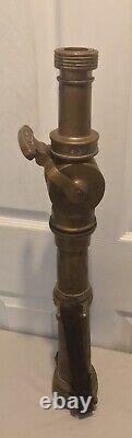 Antique C Callahan Deck Gun Fire Department Brass & Leather 25 Water Nozzle