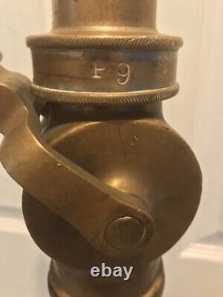 Antique C Callahan Deck Gun Fire Department Brass & Leather 25 Water Nozzle