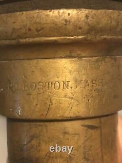 Antique C Callahan Deck Gun Fire Department Brass & Leather 25 Water Nozzle