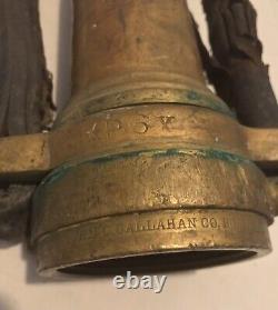 Antique C Callahan Deck Gun Fire Department Brass & Leather 25 Water Nozzle