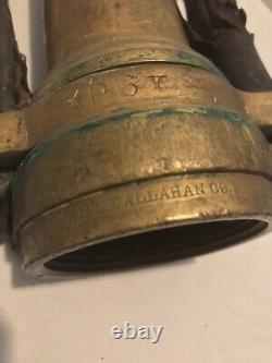Antique C Callahan Deck Gun Fire Department Brass & Leather 25 Water Nozzle