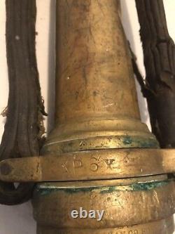 Antique C Callahan Deck Gun Fire Department Brass & Leather 25 Water Nozzle