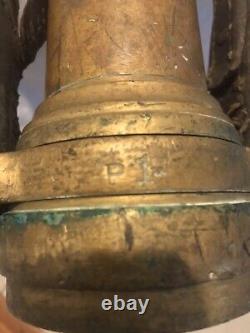 Antique C Callahan Deck Gun Fire Department Brass & Leather 25 Water Nozzle