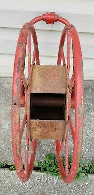 Antique Early 1900's Wirt & Knox Fire Hose Reel W&K CO Embossed Red Industrial