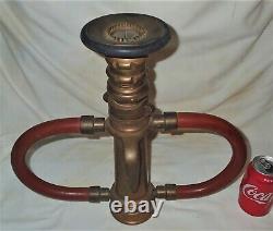 Antique Elkhart Brass Fireman Hose Nozzle Doorstop Art Fire Man Tool Lamp Statue