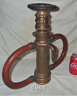 Antique Elkhart Brass Fireman Hose Nozzle Doorstop Art Fire Man Tool Lamp Statue