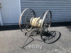 Antique Fire Hose Hand Cart c1900s Two Wheel Fire Hose with Brass Fittings